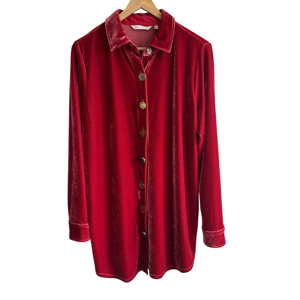 Soft Surroundings Filigree Velvet Boyfriend Shirt Red S